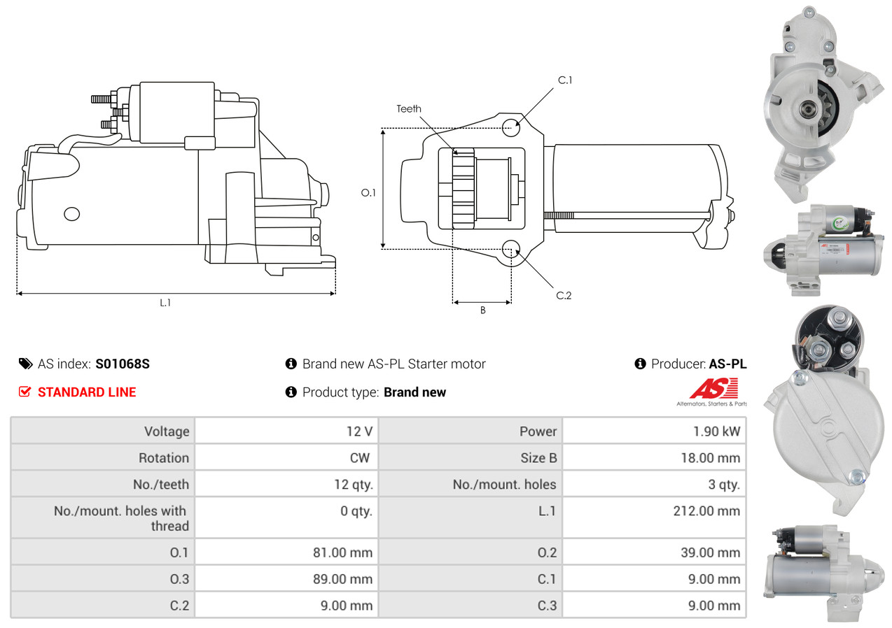 AS-PL Startmotor / Starter S01068S