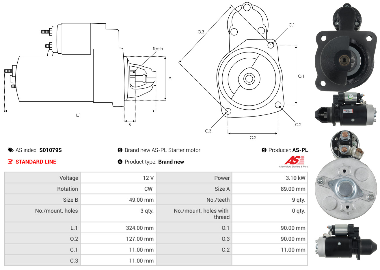 AS-PL Startmotor / Starter S01079S