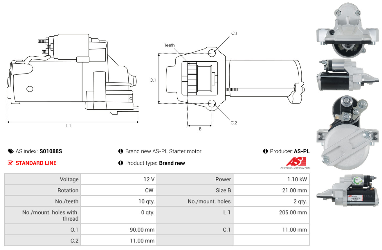 AS-PL Startmotor / Starter S01088S