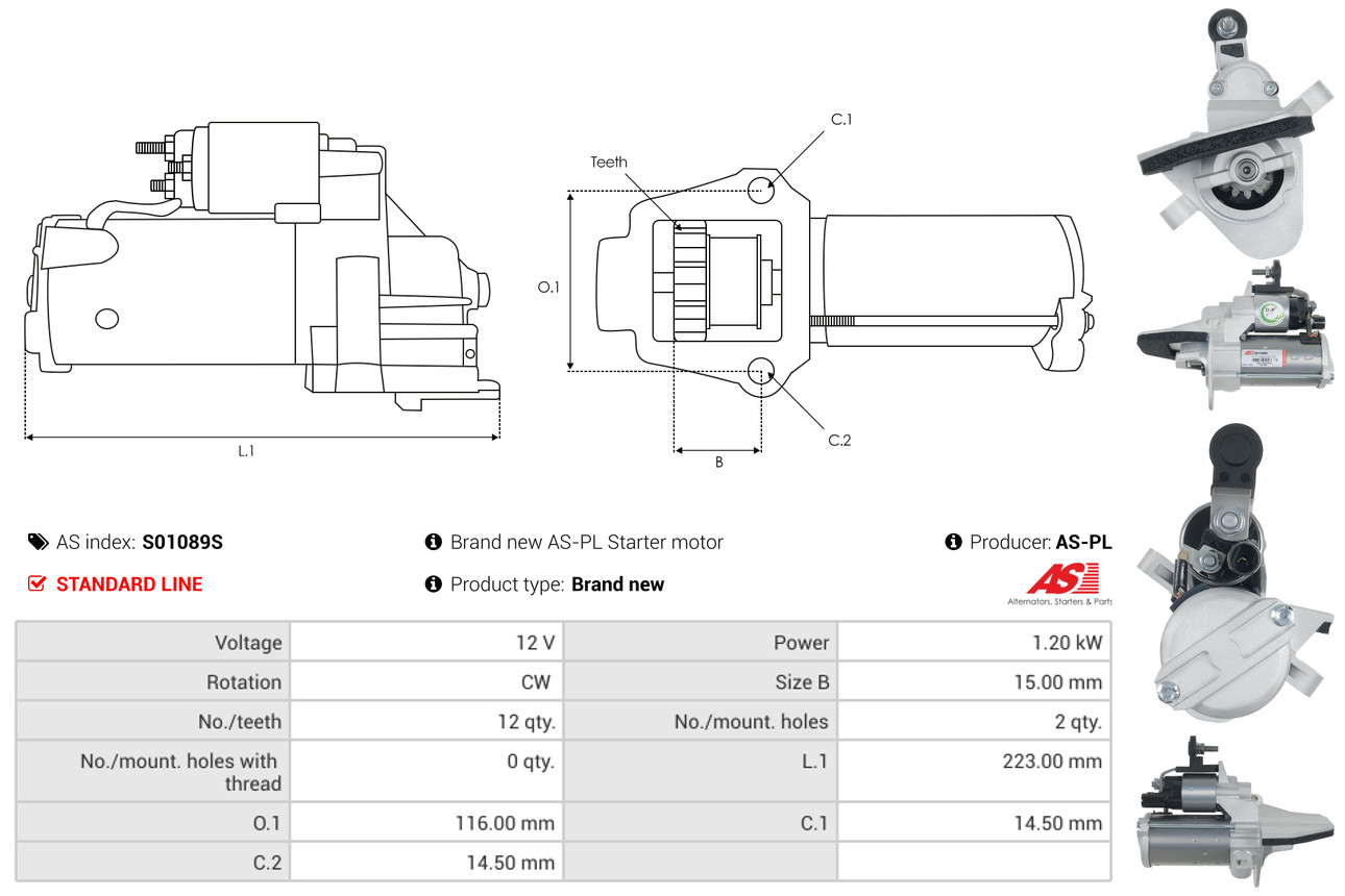 AS-PL Startmotor / Starter S01089S