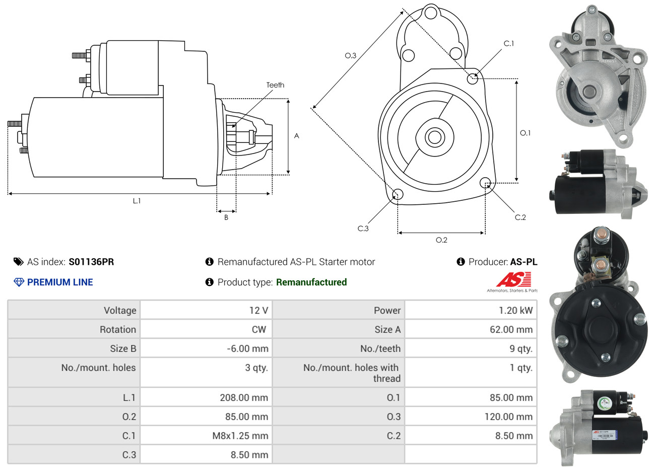 AS-PL Startmotor / Starter S01136PR