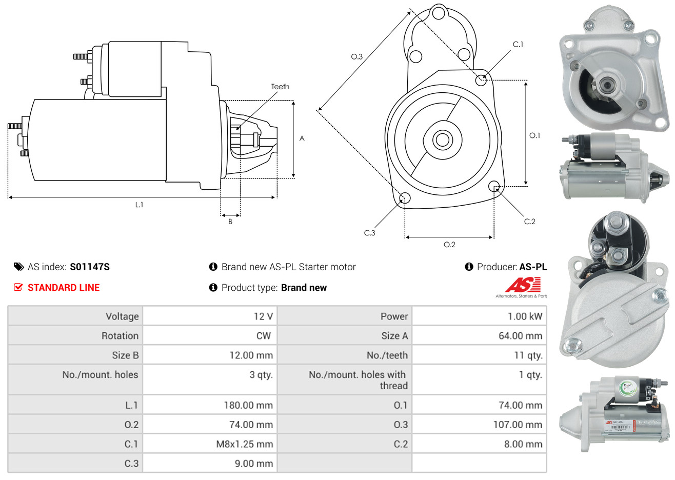 AS-PL Startmotor / Starter S01147S