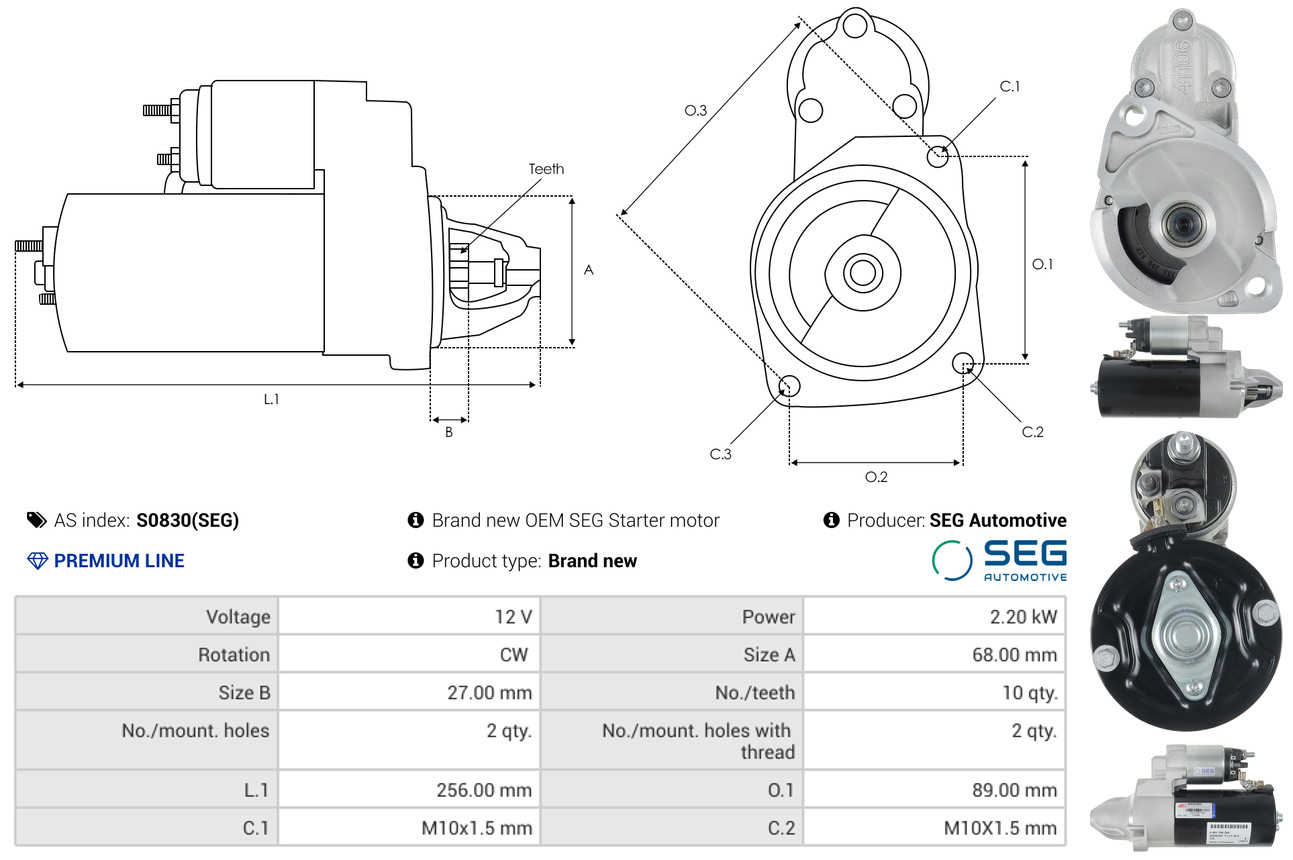 AS-PL Startmotor / Starter S0830(SEG)