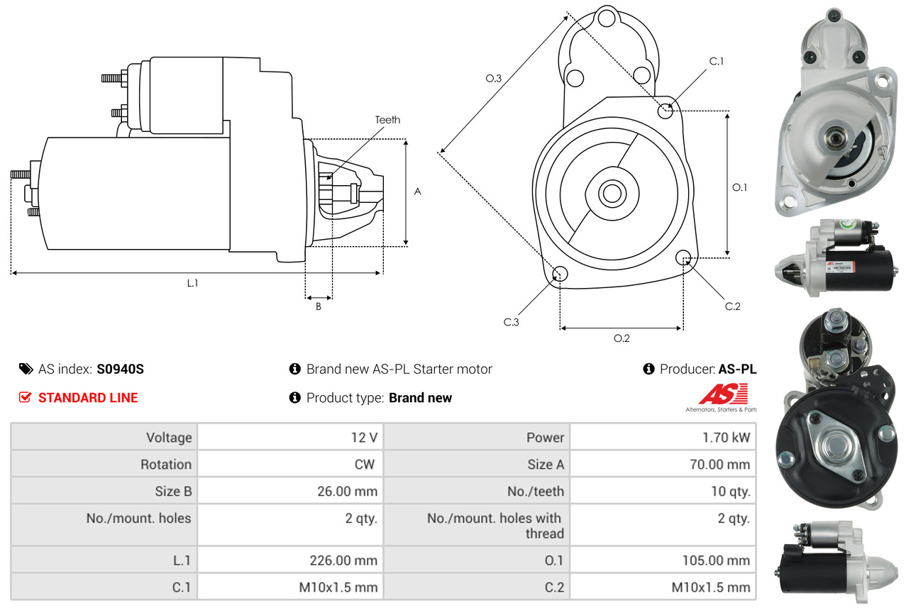 AS-PL Startmotor / Starter S0940S