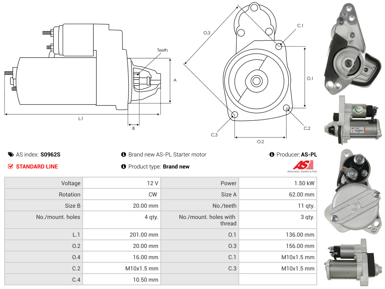 AS-PL Startmotor / Starter S0962S