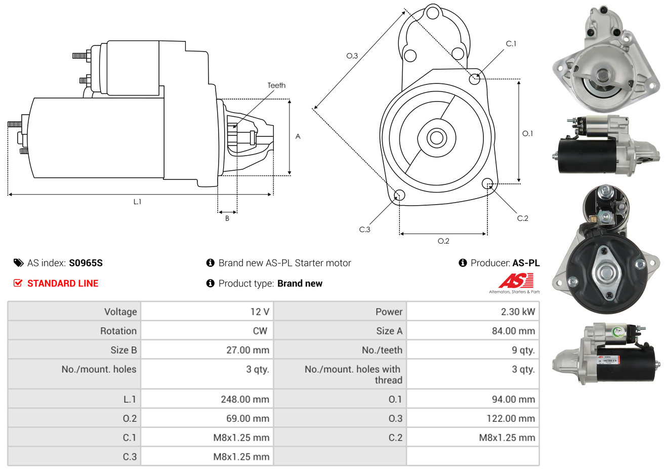 AS-PL Startmotor / Starter S0965S