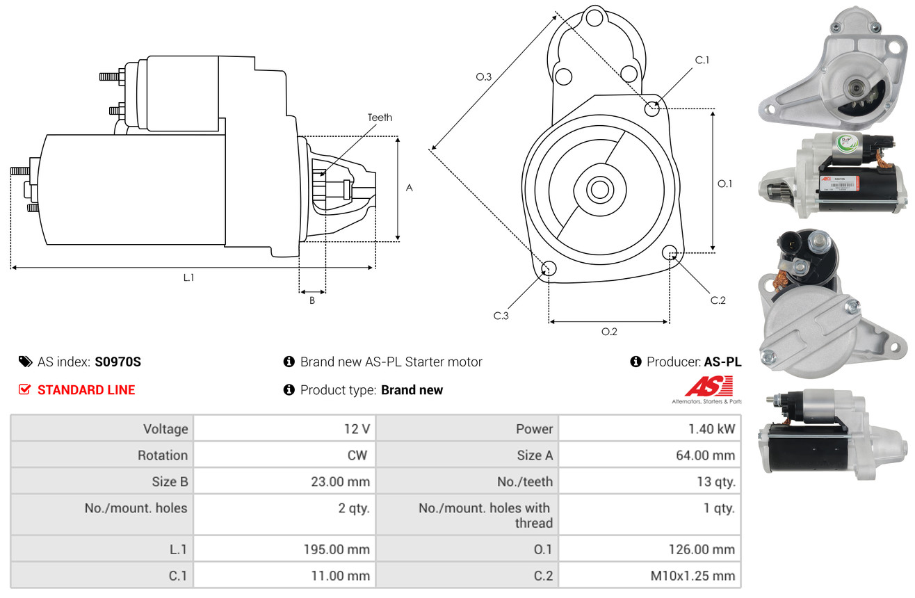 AS-PL Startmotor / Starter S0970S