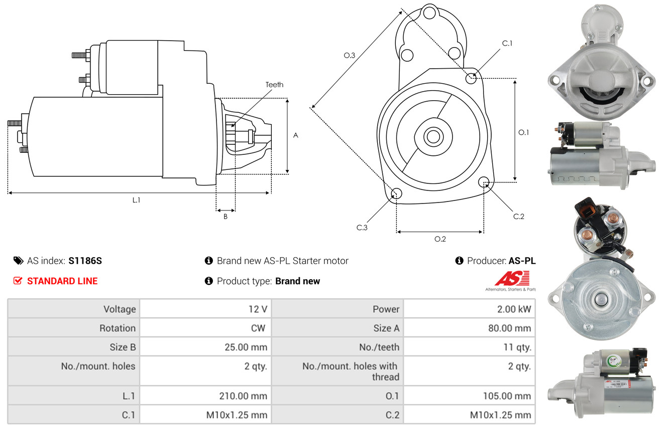 AS-PL Startmotor / Starter S1186S