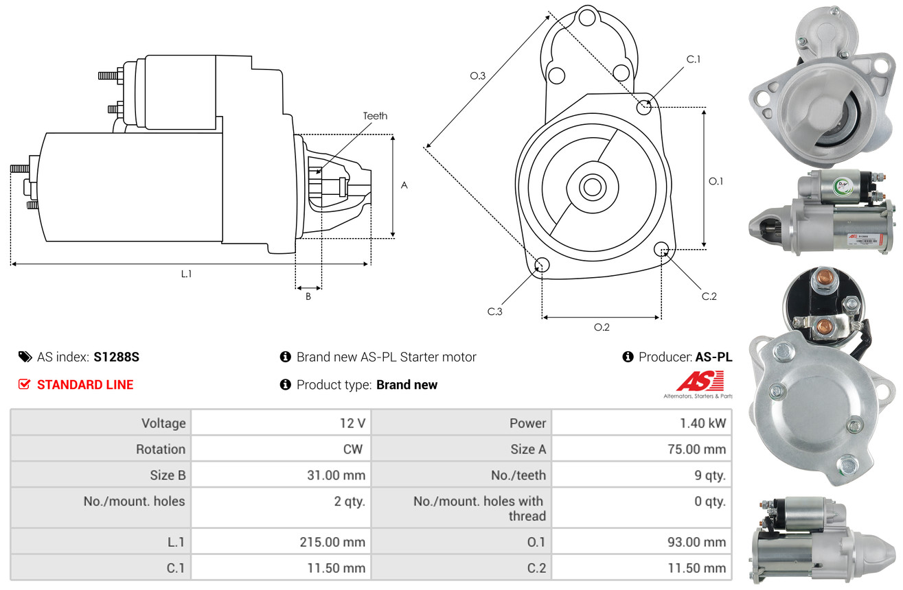 AS-PL Startmotor / Starter S1288S