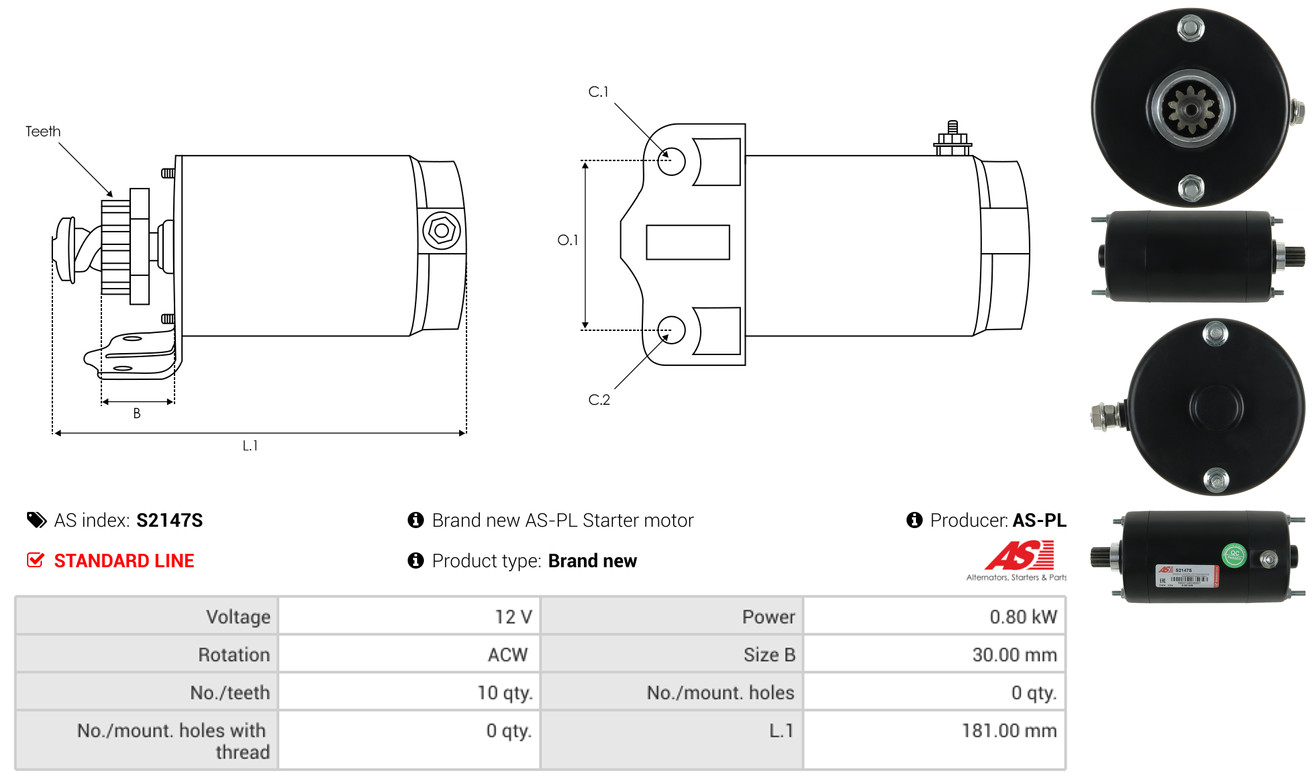AS-PL Startmotor / Starter S2147S