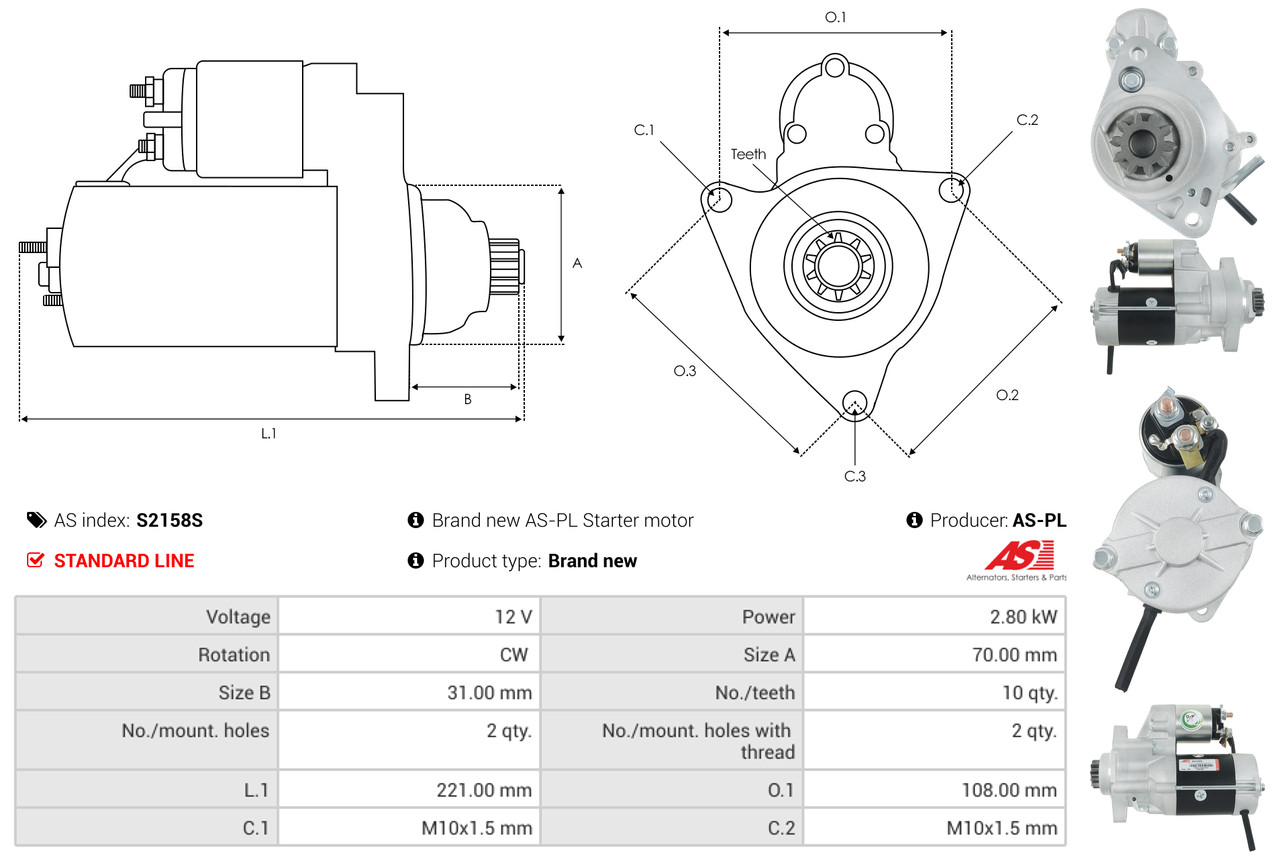 AS-PL Startmotor / Starter S2158S