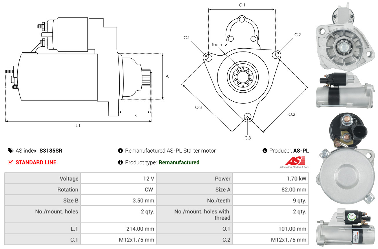 AS-PL Startmotor / Starter S3185SR