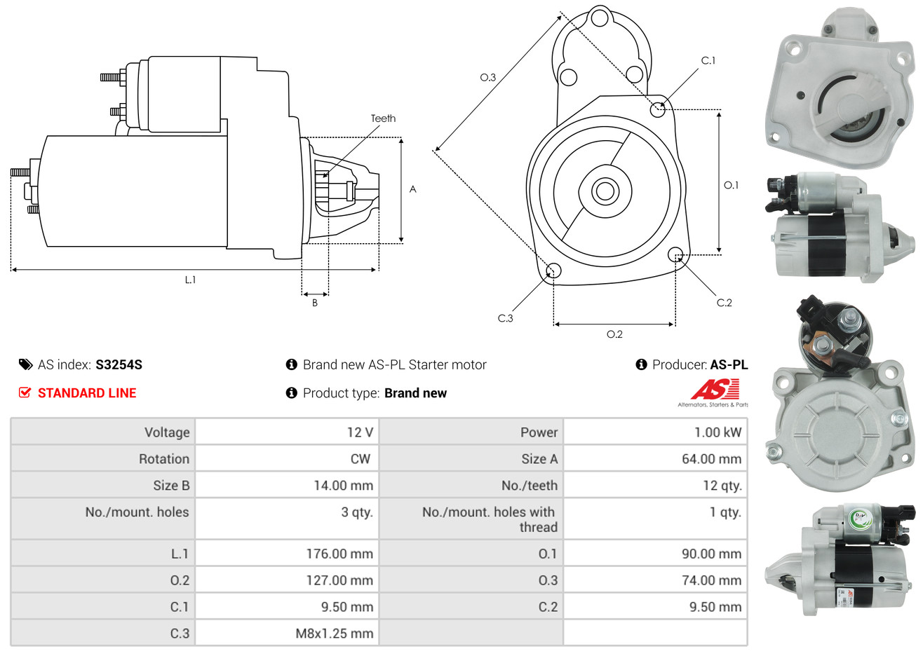 AS-PL Startmotor / Starter S3254S