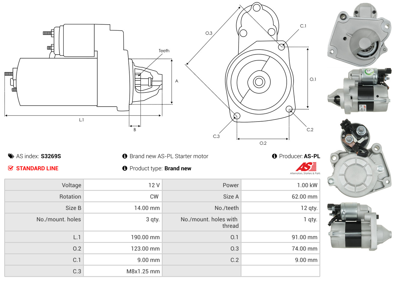 AS-PL Startmotor / Starter S3269S
