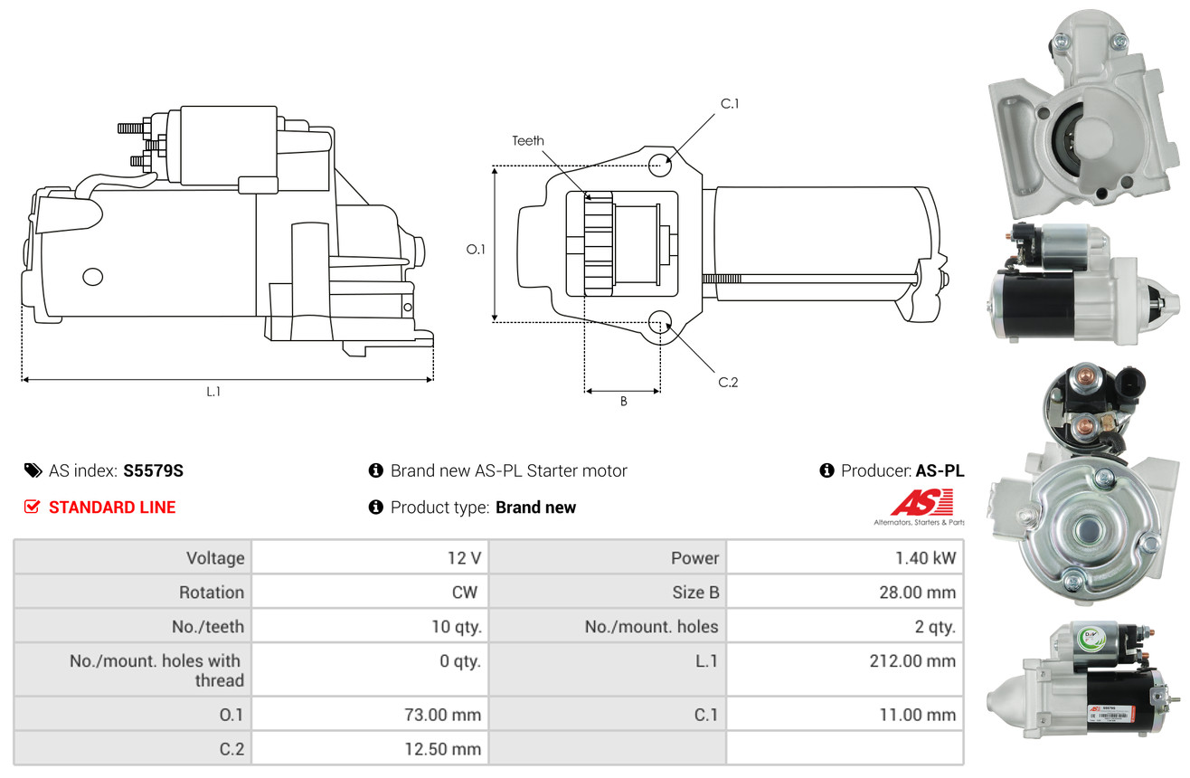 AS-PL Startmotor / Starter S5579S