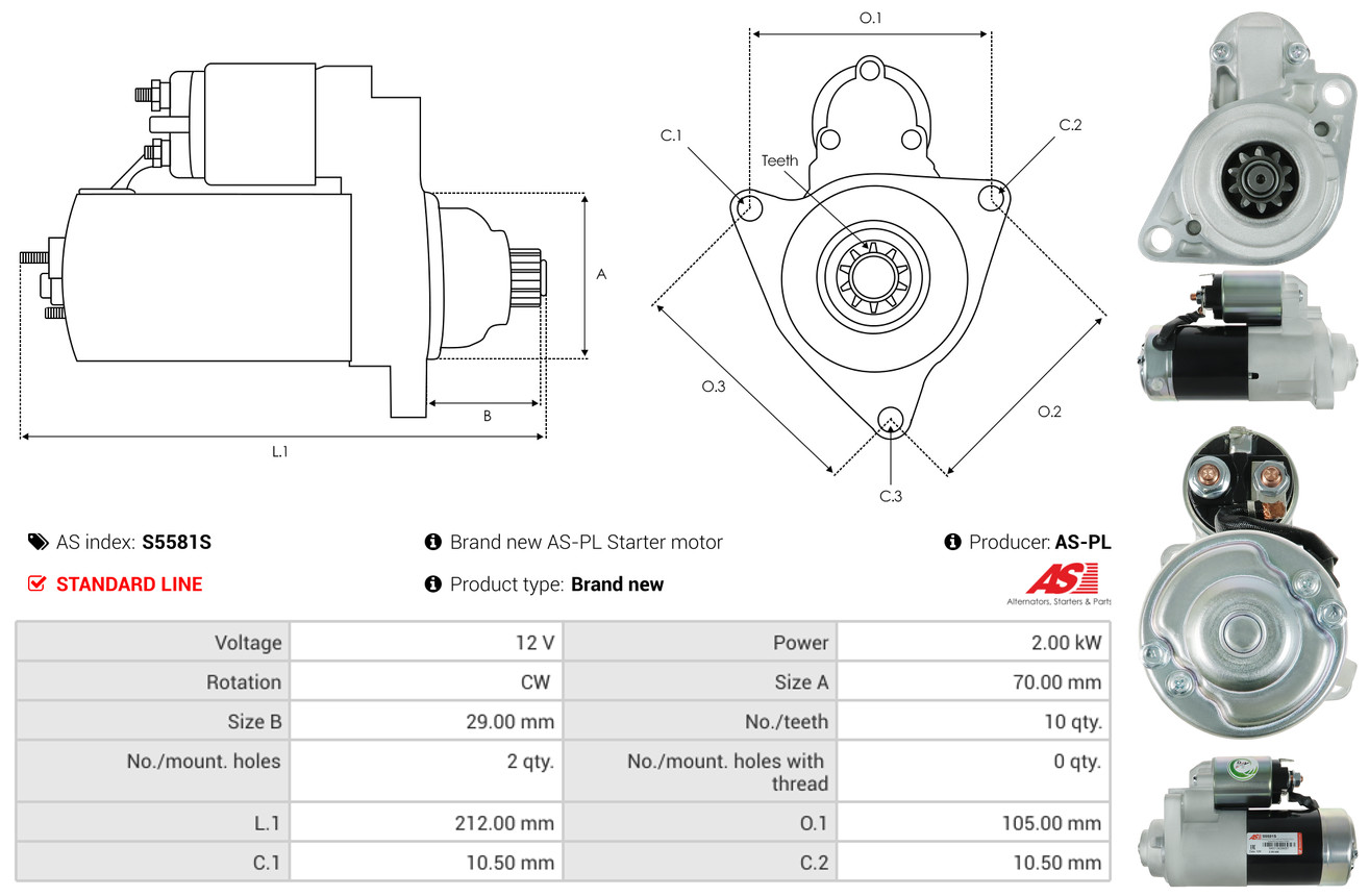 AS-PL Startmotor / Starter S5581S