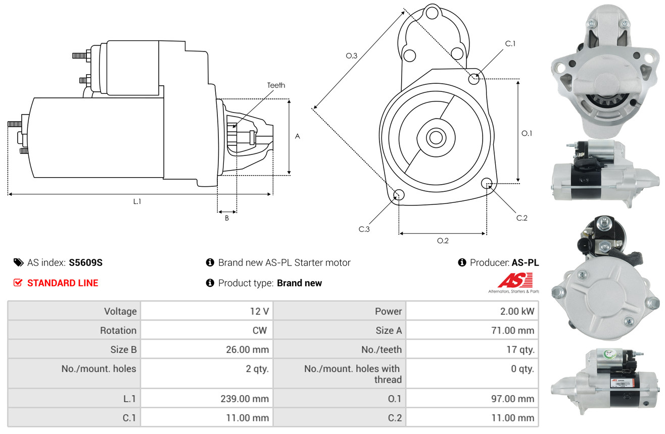 AS-PL Startmotor / Starter S5609S