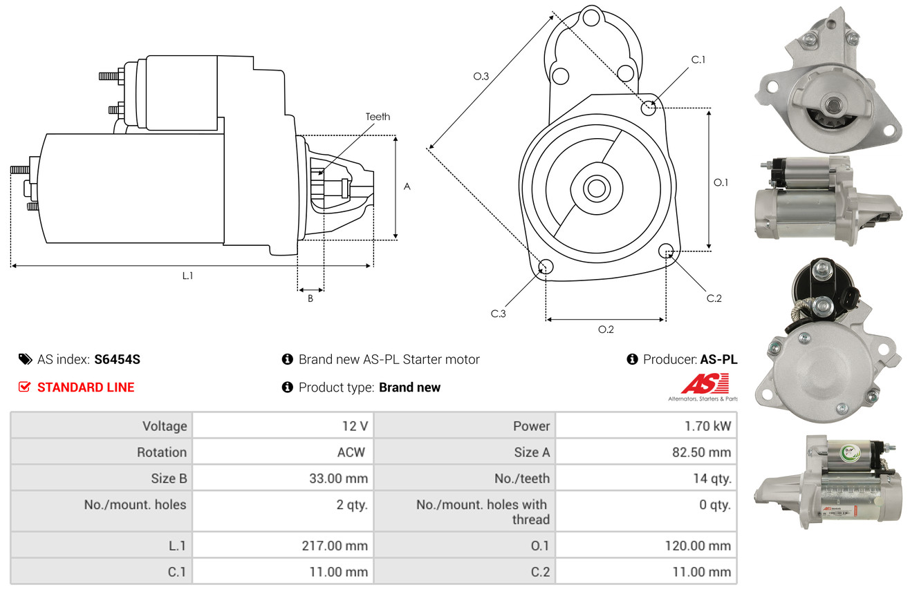 AS-PL Startmotor / Starter S6454S