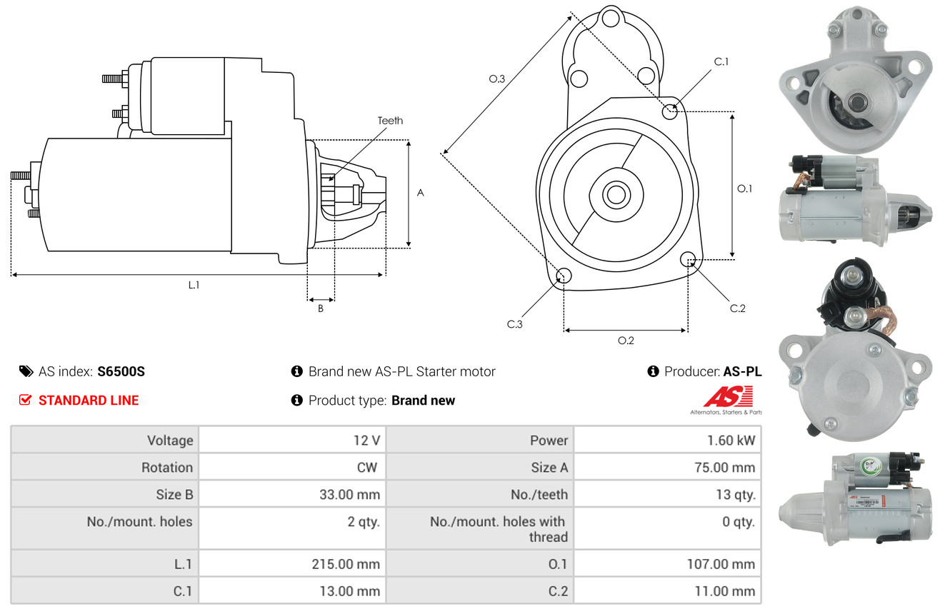 AS-PL Startmotor / Starter S6500S