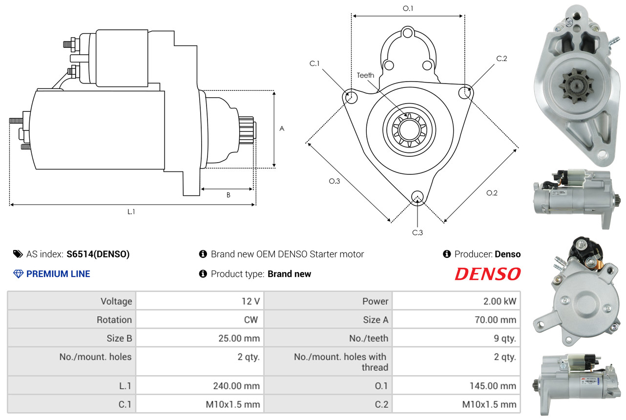 AS-PL Startmotor / Starter S6514(DENSO)