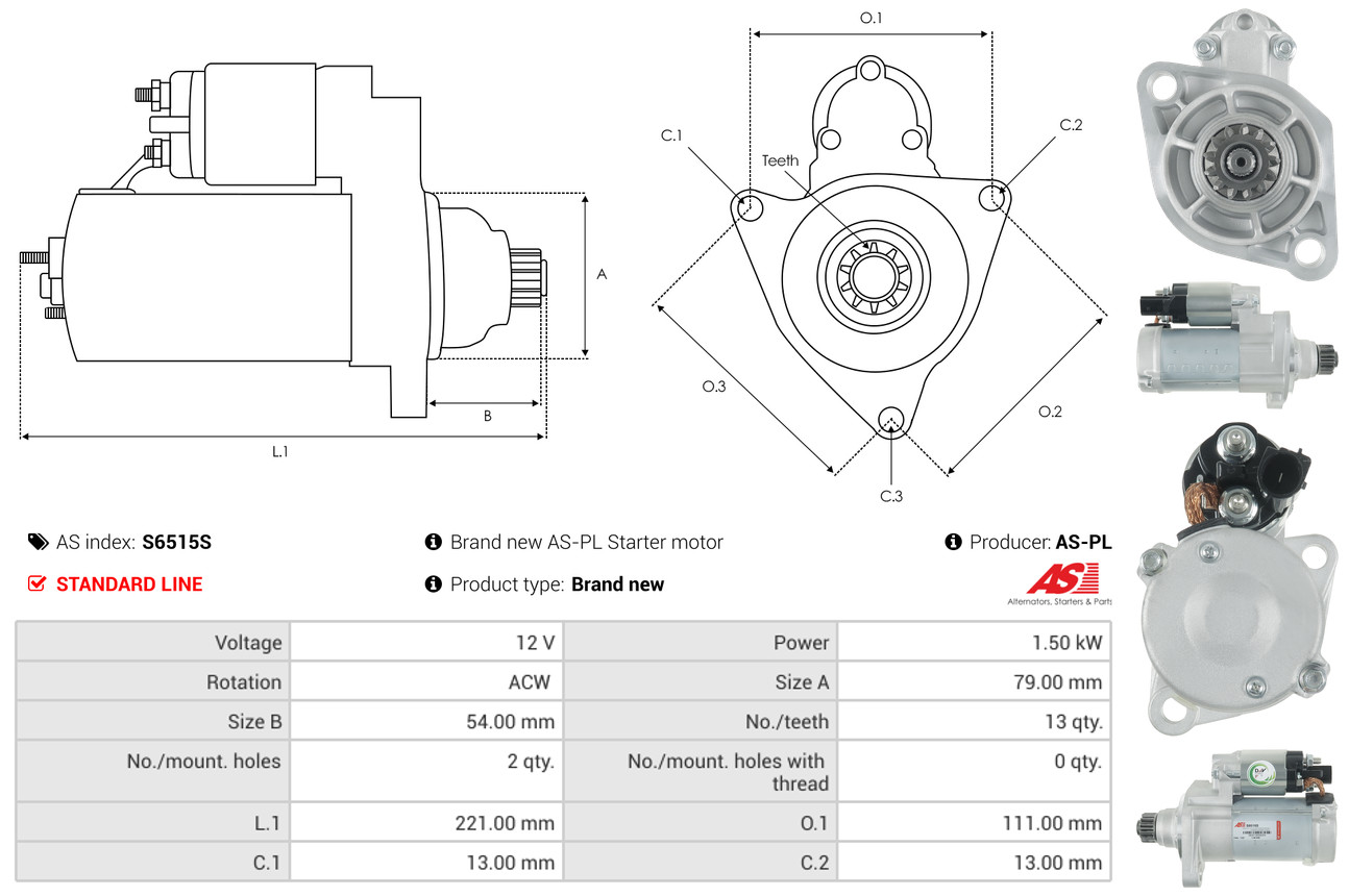 AS-PL Startmotor / Starter S6515S