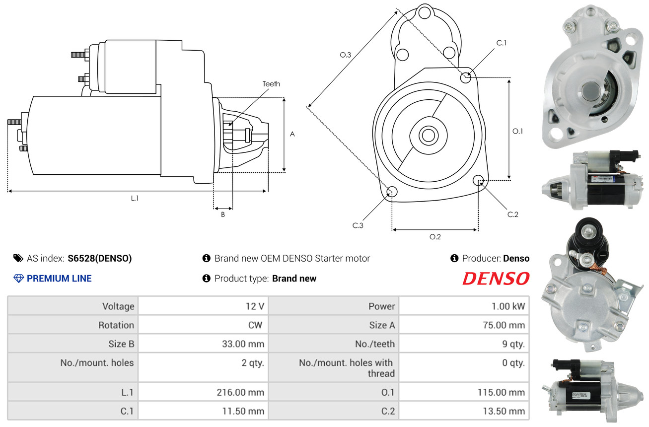 AS-PL Startmotor / Starter S6528(DENSO)