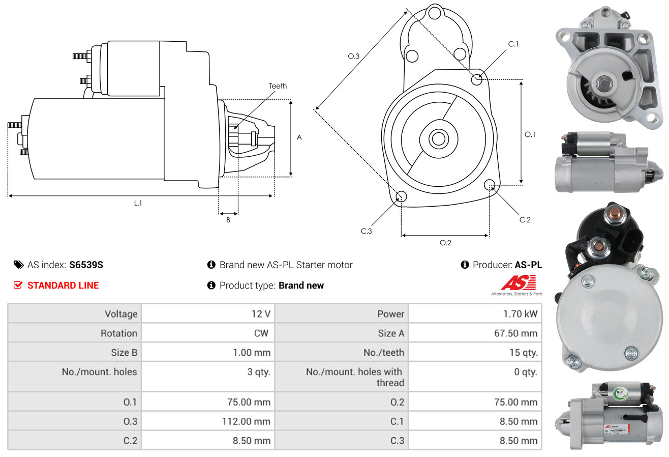 AS-PL Startmotor / Starter S6539S