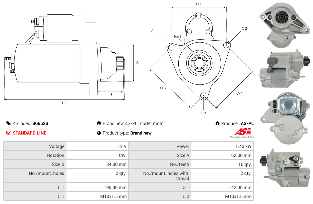 AS-PL Startmotor / Starter S6552S