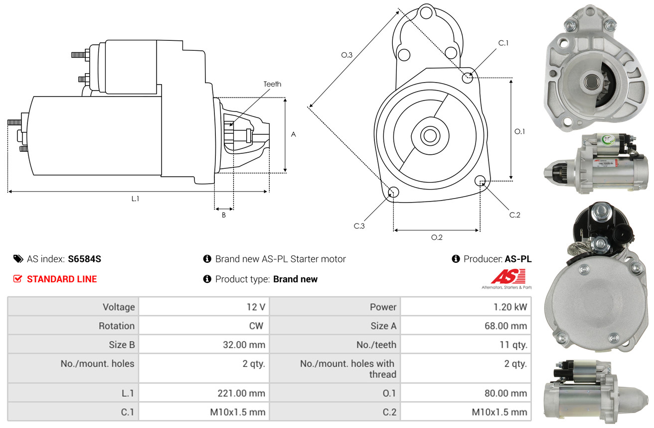 AS-PL Startmotor / Starter S6584S