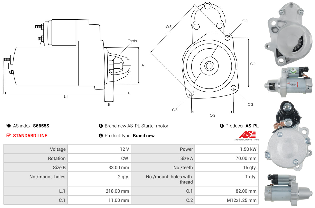 AS-PL Startmotor / Starter S6655S