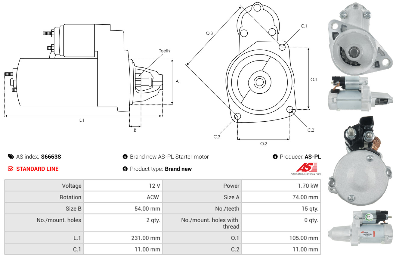 AS-PL Startmotor / Starter S6663S