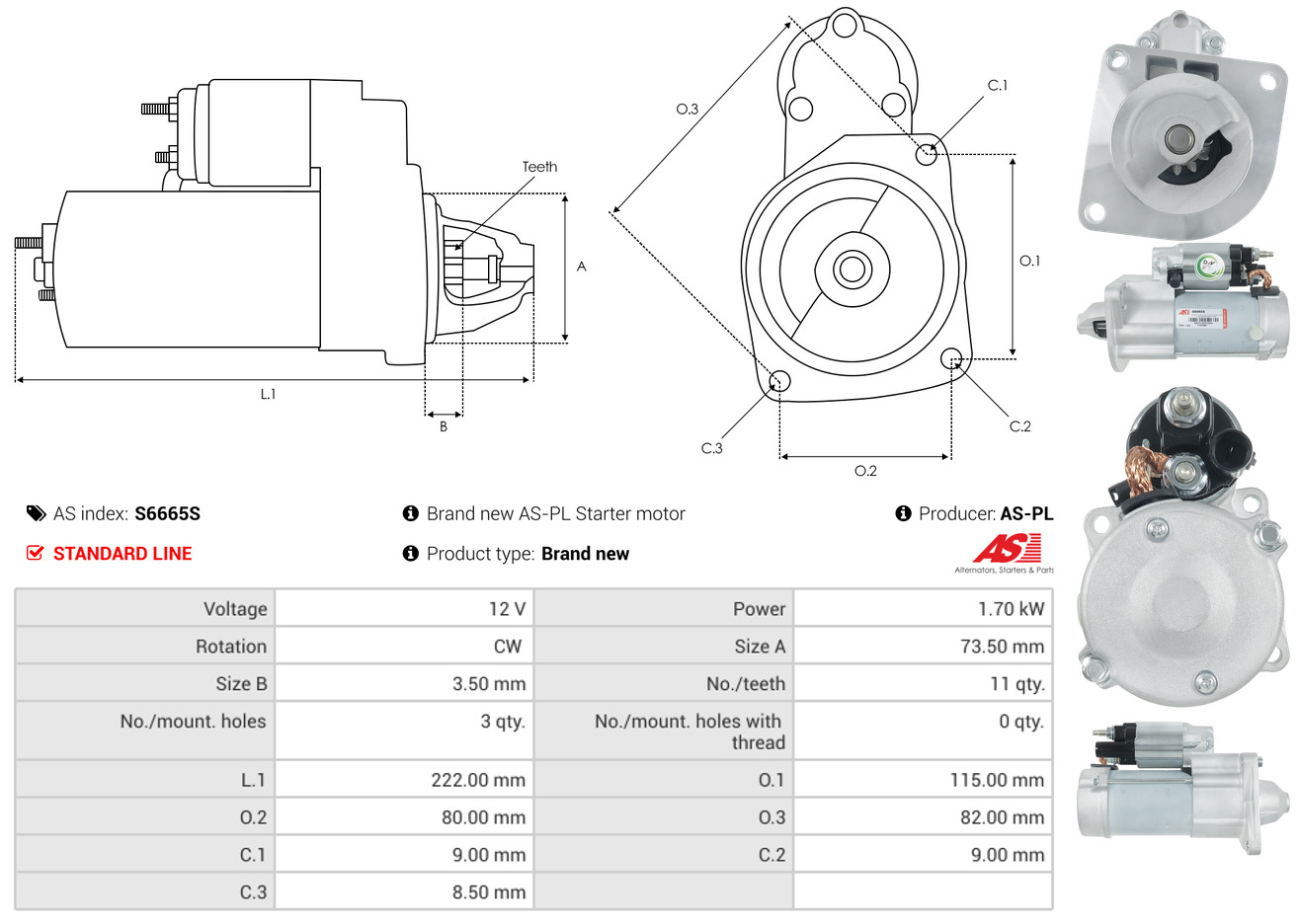 AS-PL Startmotor / Starter S6665S