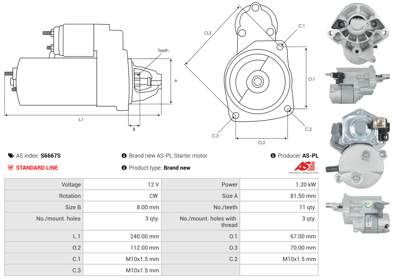 AS-PL Startmotor / Starter S6667S