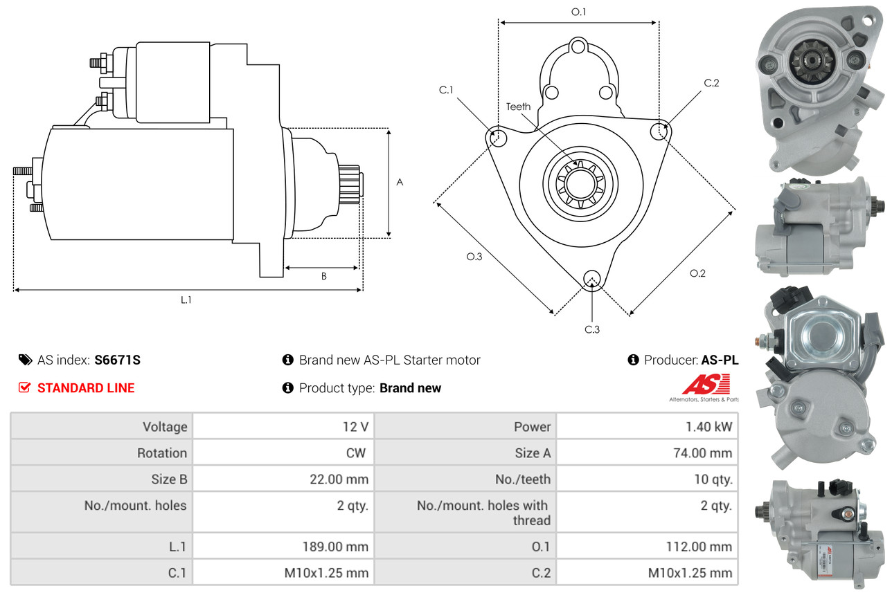 AS-PL Startmotor / Starter S6671S