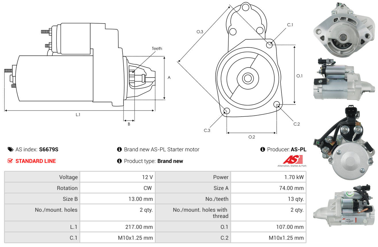 AS-PL Startmotor / Starter S6679S