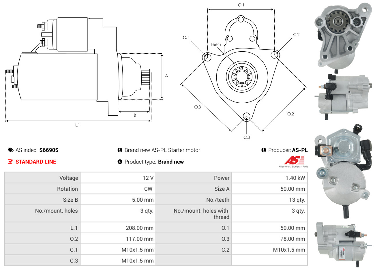 AS-PL Startmotor / Starter S6690S