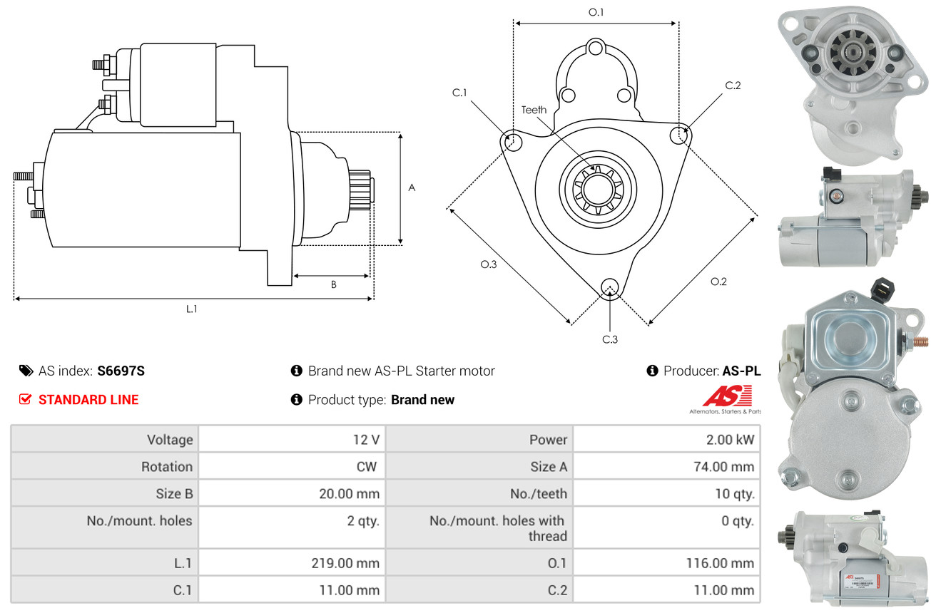 AS-PL Startmotor / Starter S6697S