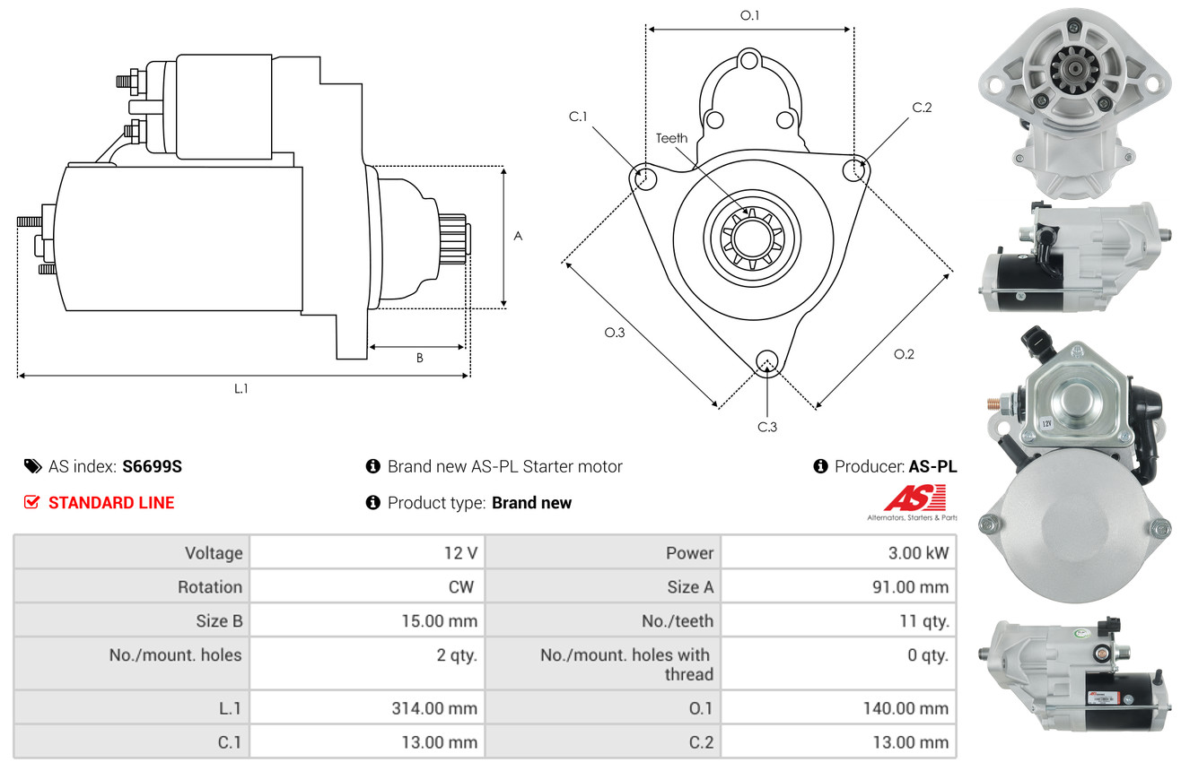 AS-PL Startmotor / Starter S6699S