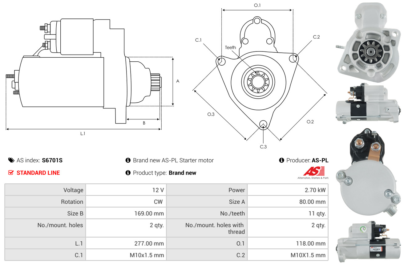 AS-PL Startmotor / Starter S6701S