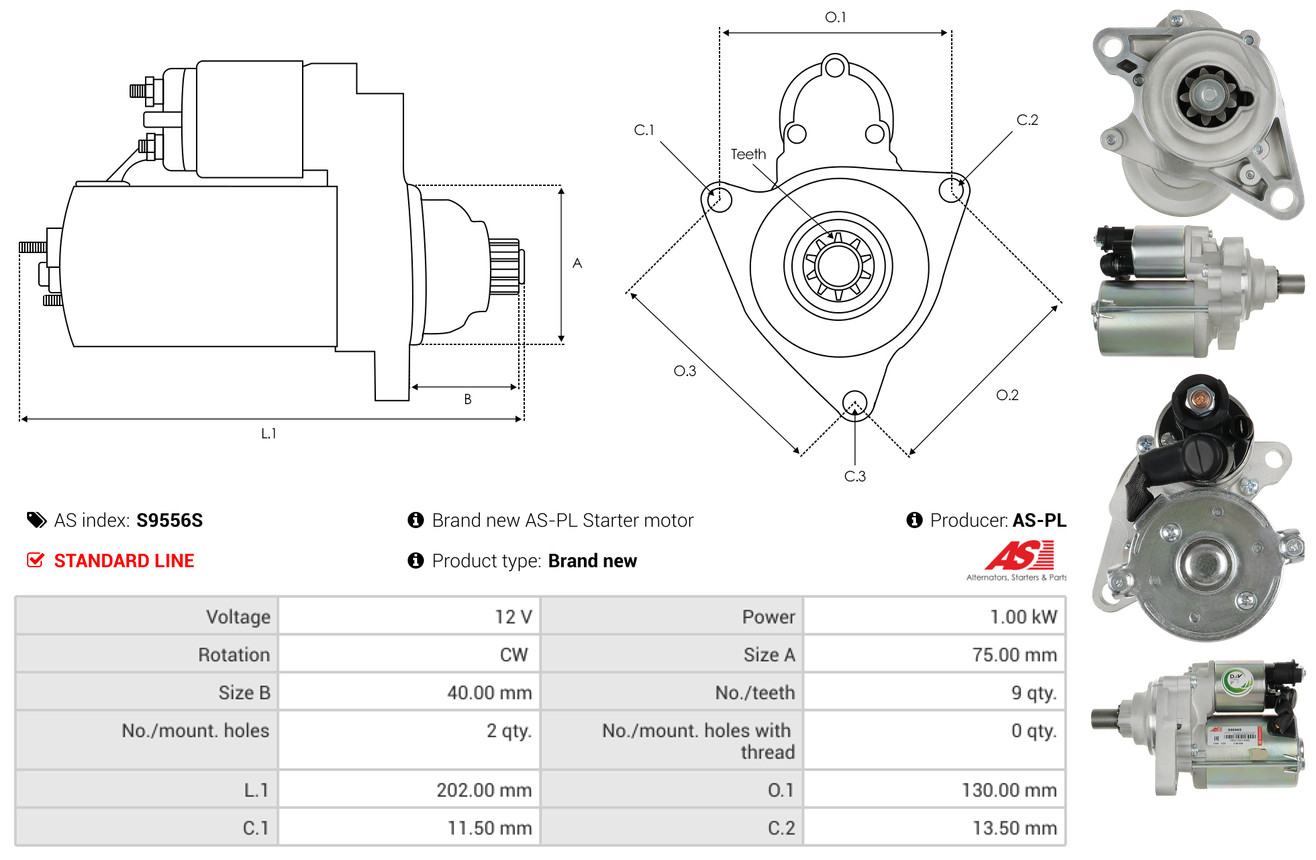 AS-PL Startmotor / Starter S9556S