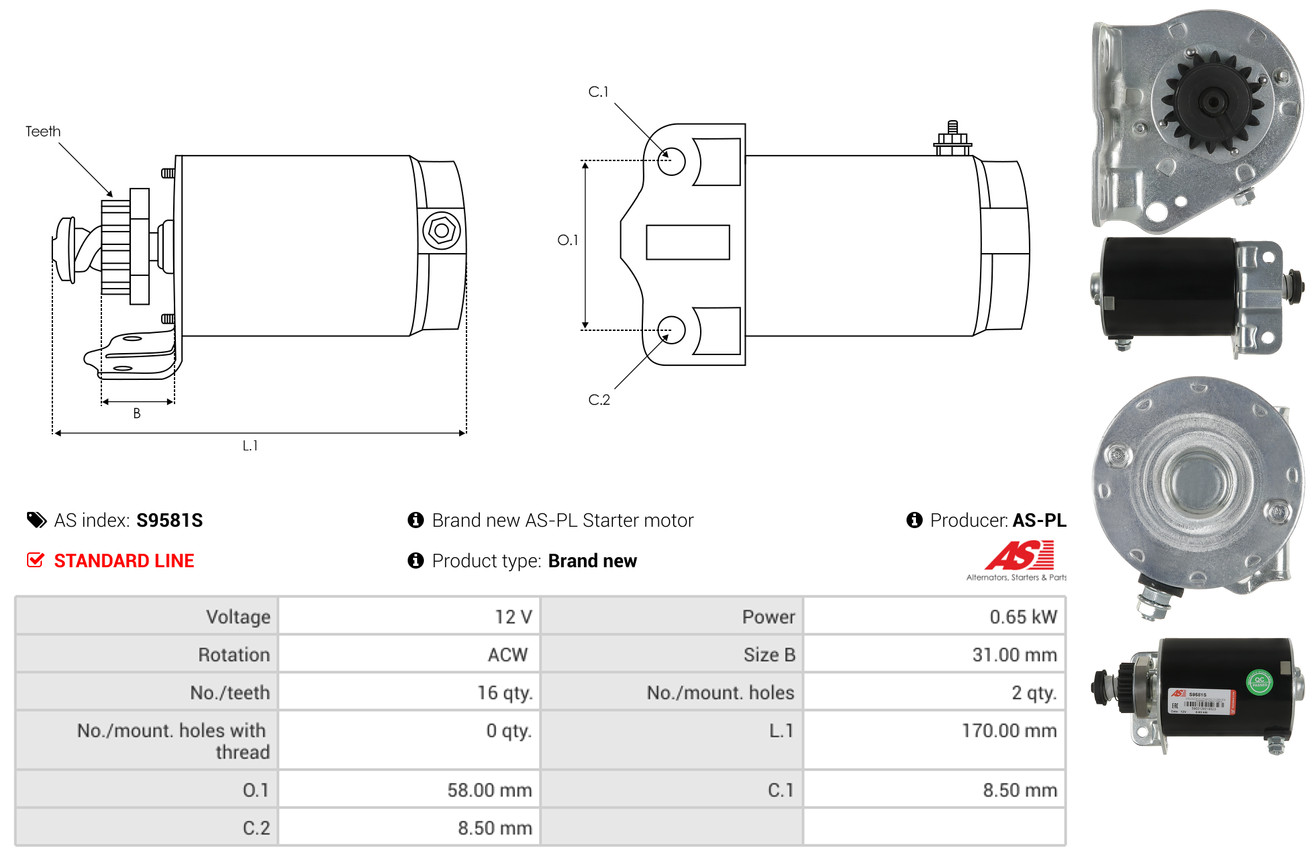 AS-PL Startmotor / Starter S9581S