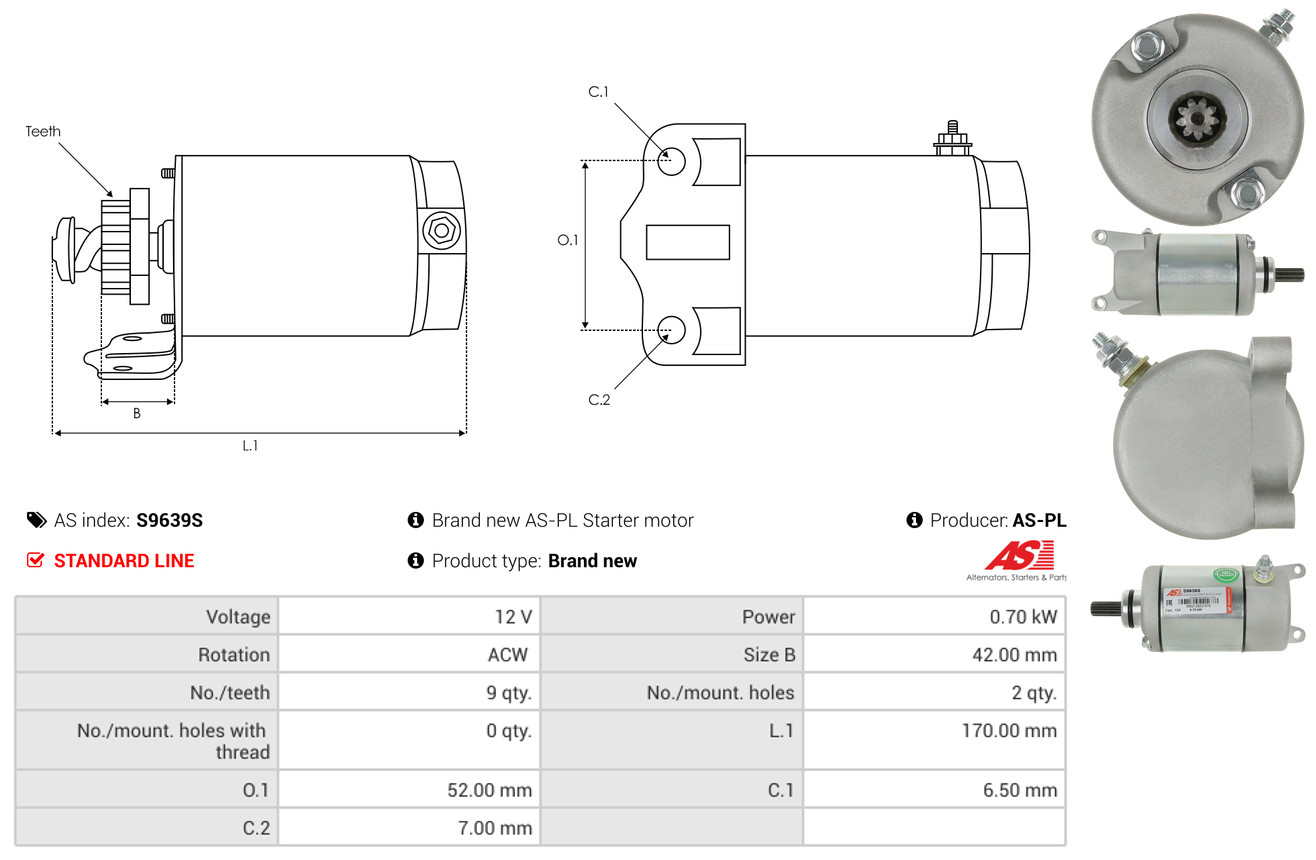 AS-PL Startmotor / Starter S9639S