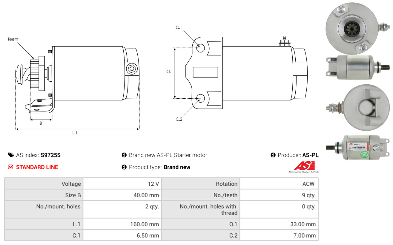 AS-PL Startmotor / Starter S9725S