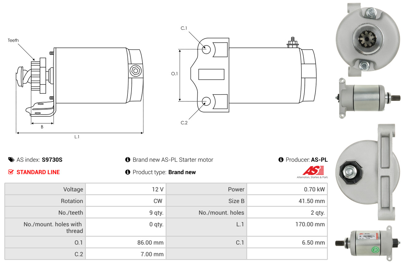 AS-PL Startmotor / Starter S9730S