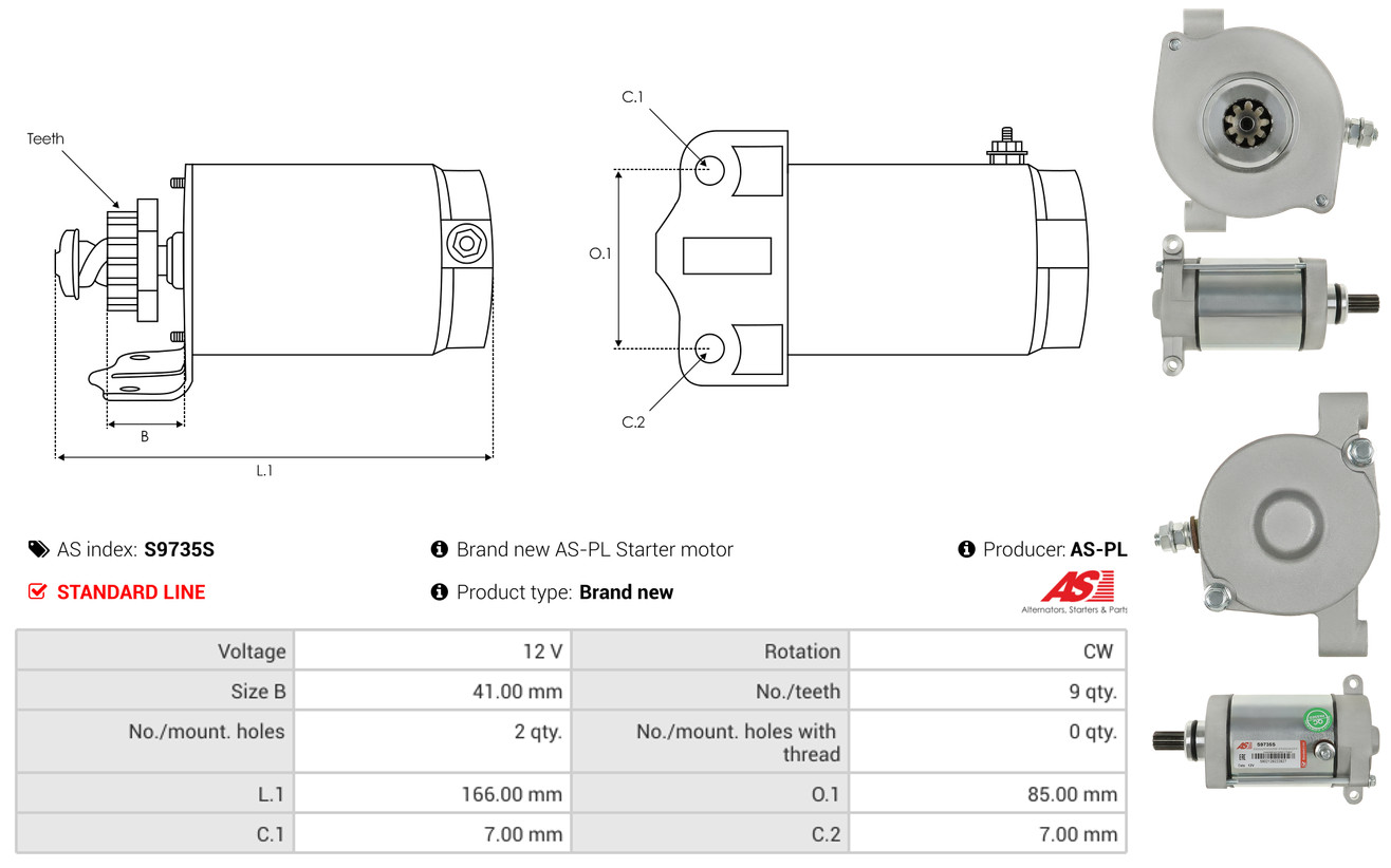 AS-PL Startmotor / Starter S9735S