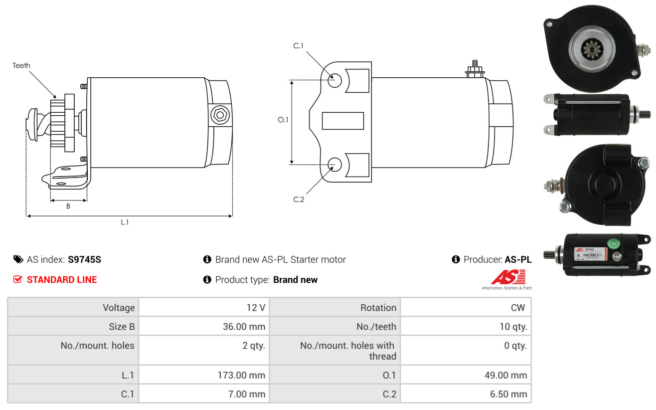 AS-PL Startmotor / Starter S9745S