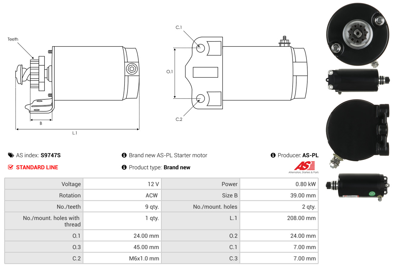 AS-PL Startmotor / Starter S9747S