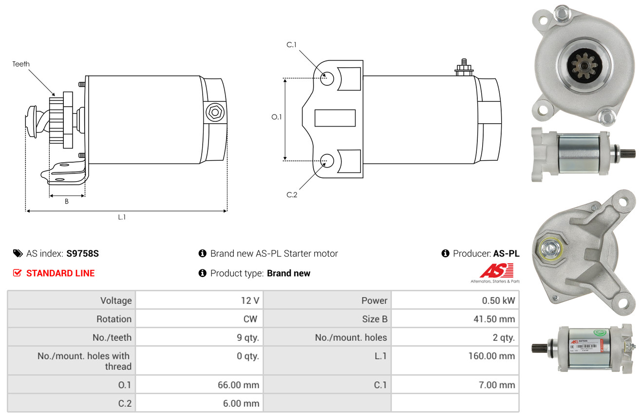 AS-PL Startmotor / Starter S9758S