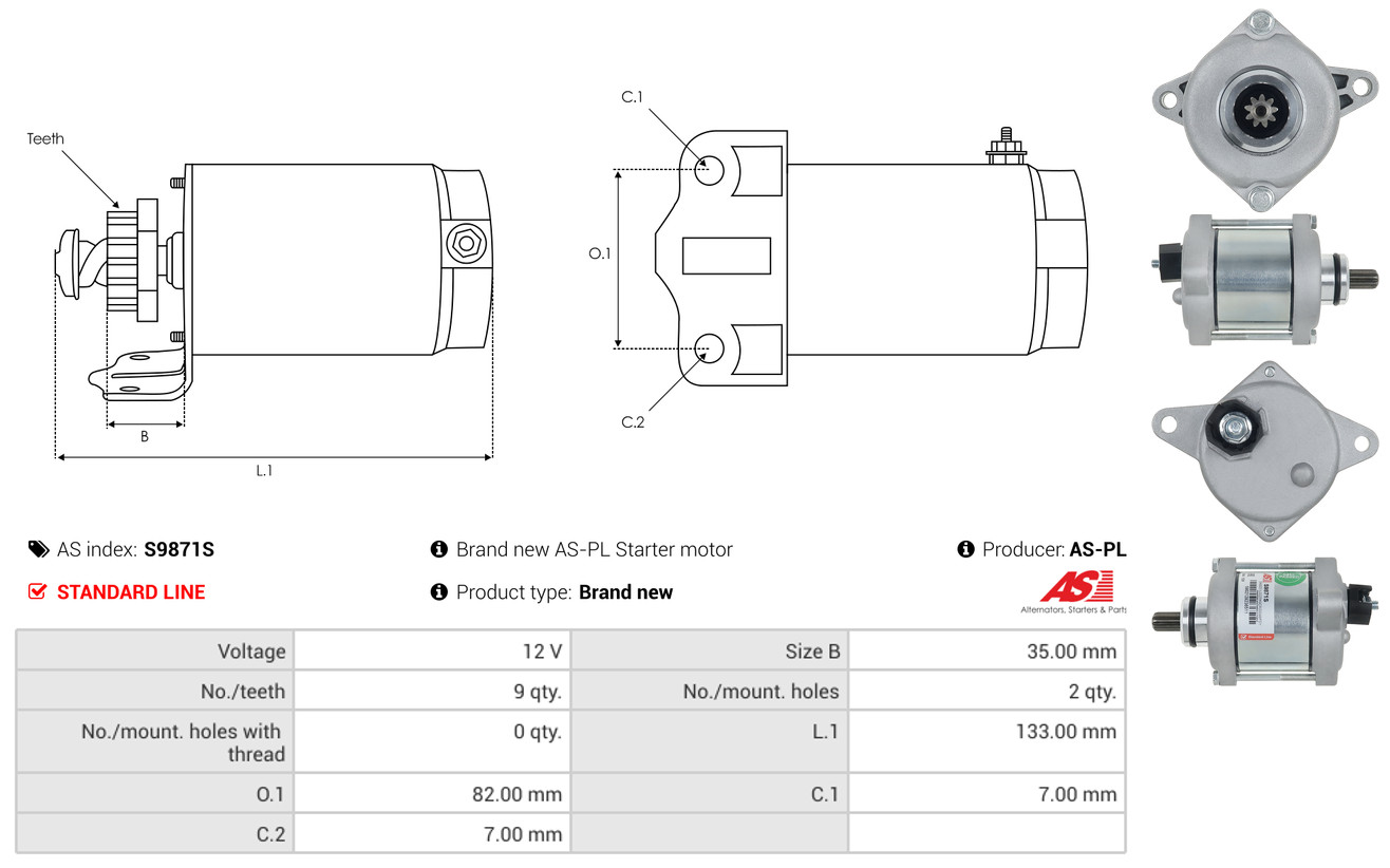 AS-PL Startmotor / Starter S9871S