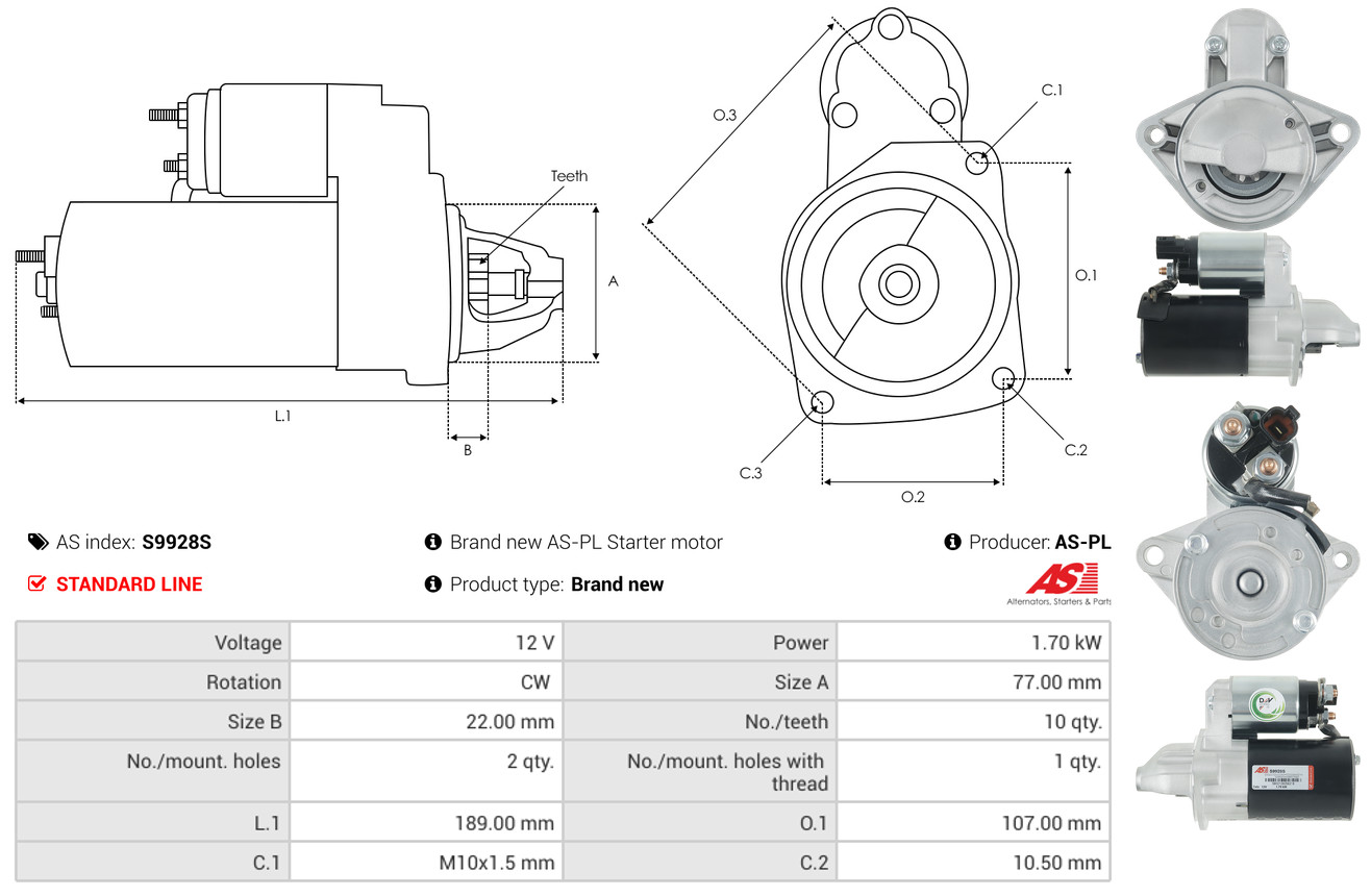 AS-PL Startmotor / Starter S9928S